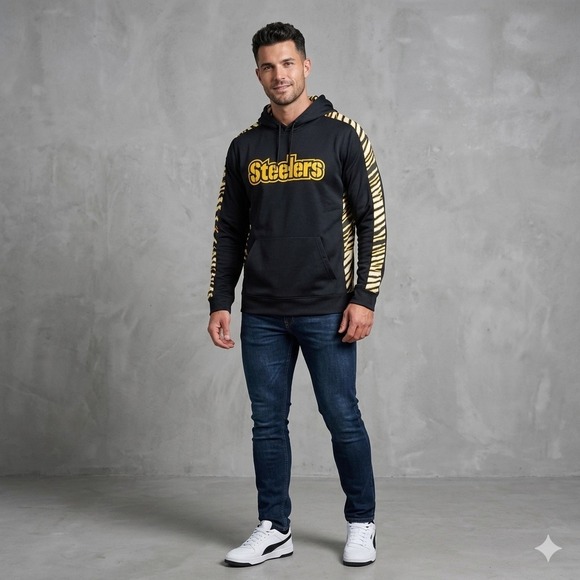 NFL Other - NFL Team Apparel Mens Size Large Pittsburgh Steelers Hoodie Black Yellow Zebra